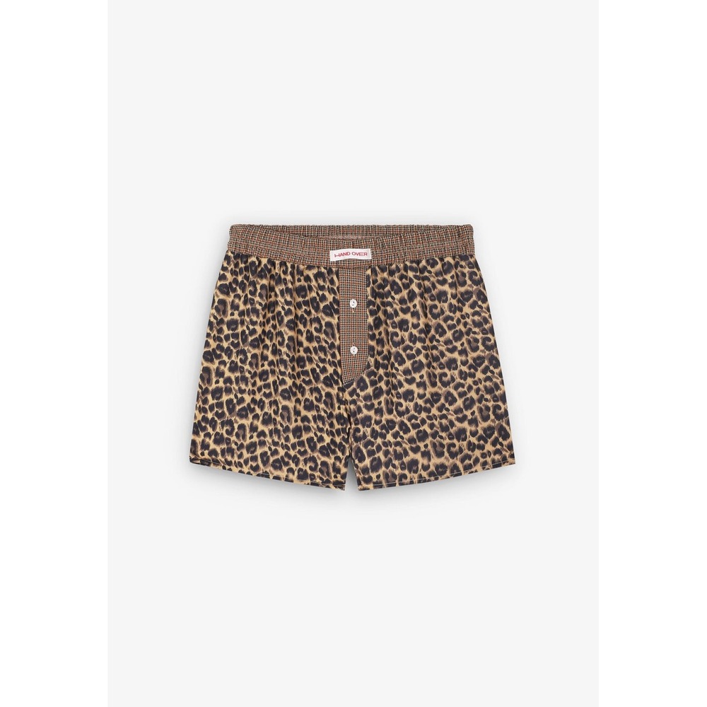 NEW Hand Over Leopard Print Boxer Shorts Houndstooth Waistband Button Fly Small